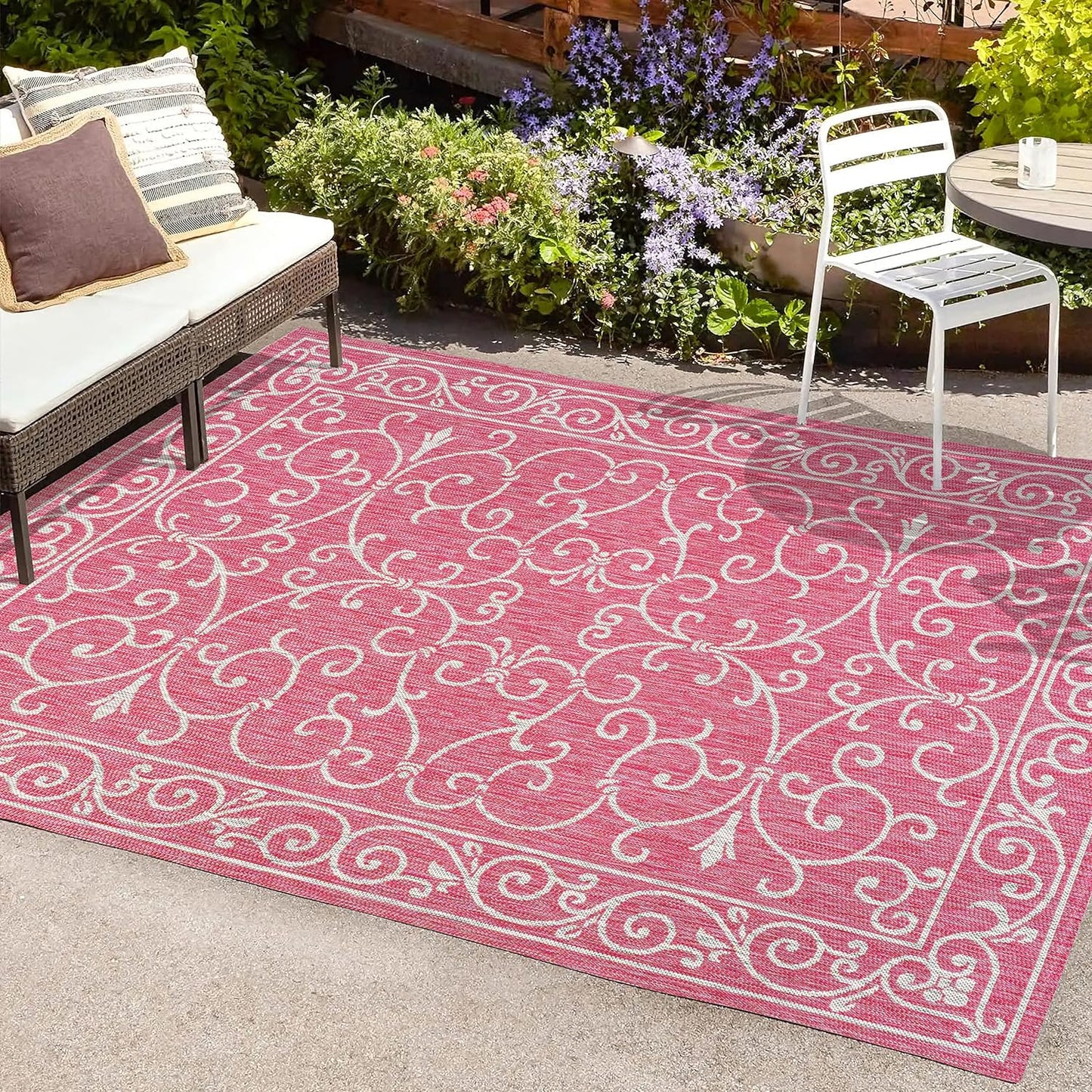 JONATHAN Y Vintage Filigree Indoor Outdoor Area Rug 3X5 Fuchsia/Light Gray, Charleston Textured Weave for Backyard, Patio, Porch, Easy-Cleaning, High Traffic, Pet-Friendly, Non-Shedding (SMB106J-3)