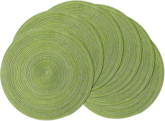 Leetaltree Round Placemats Heat and Slip Resistant Cotton Table Mats, Washable Bohemian Placemats for Dining Tables (Sage Green, Set of 6)