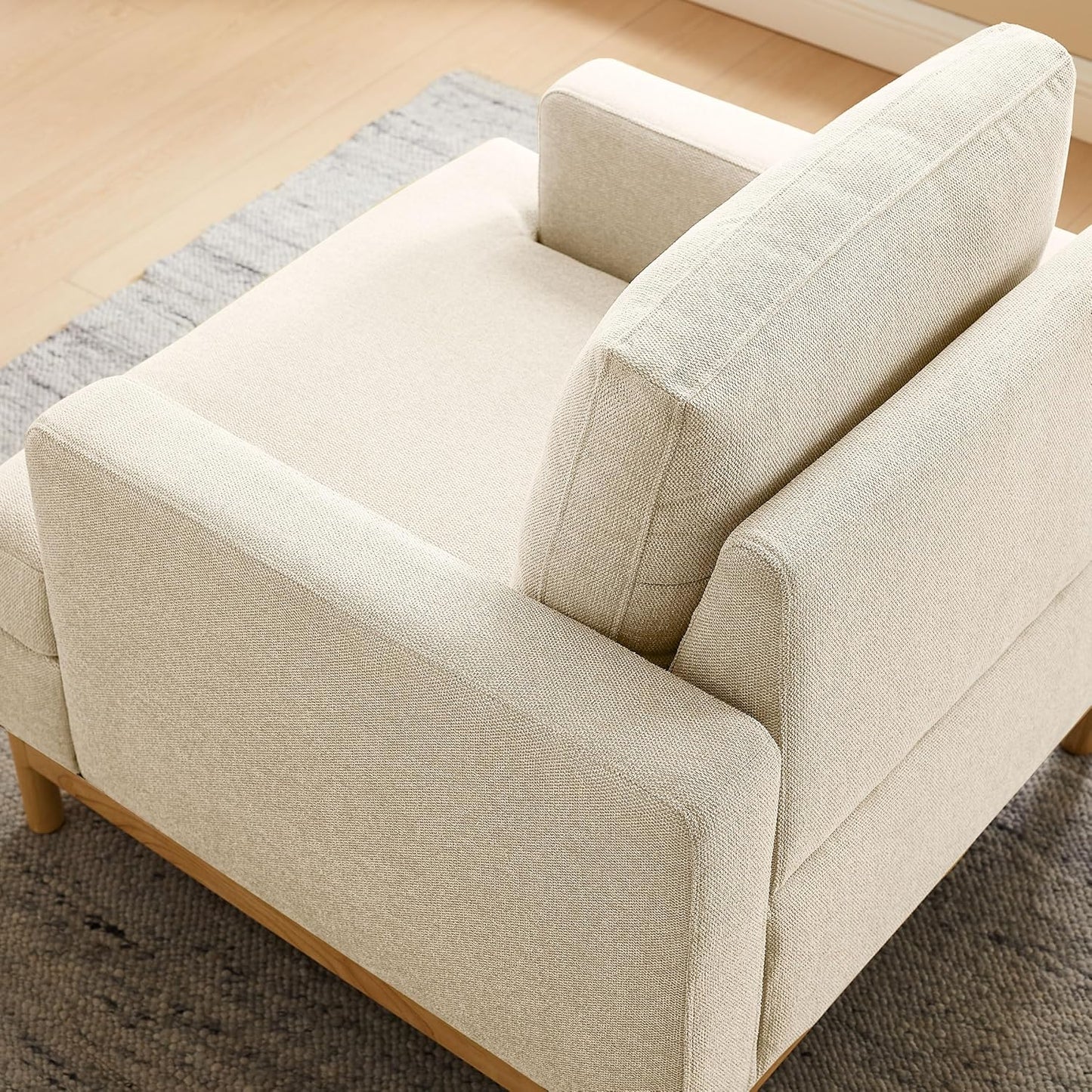 Oversized Accent Chair for Living Room, Modern Upholstered Reading Armchair for Bedroom, Comfy Chair for Apartment, Single Sofa for Small Space with Rubberwood Base