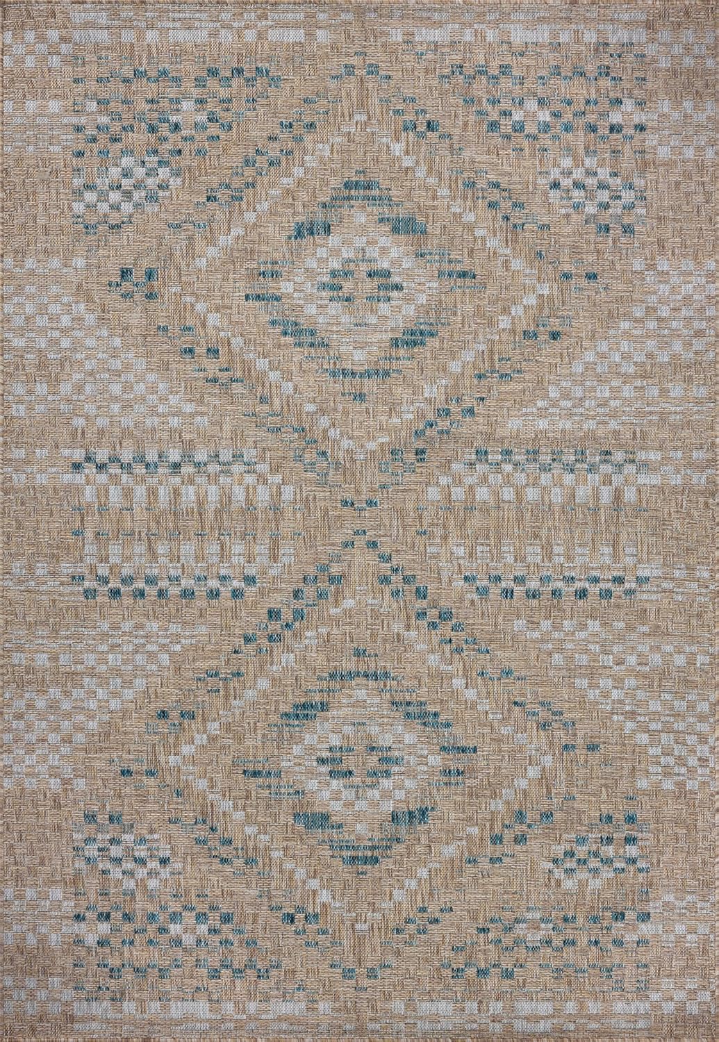 Loloi Amber Lewis Topanga Collection TOP-04 Natural/Aqua 2'-3" x 3'-9" Indoor/Outdoor Area Rug