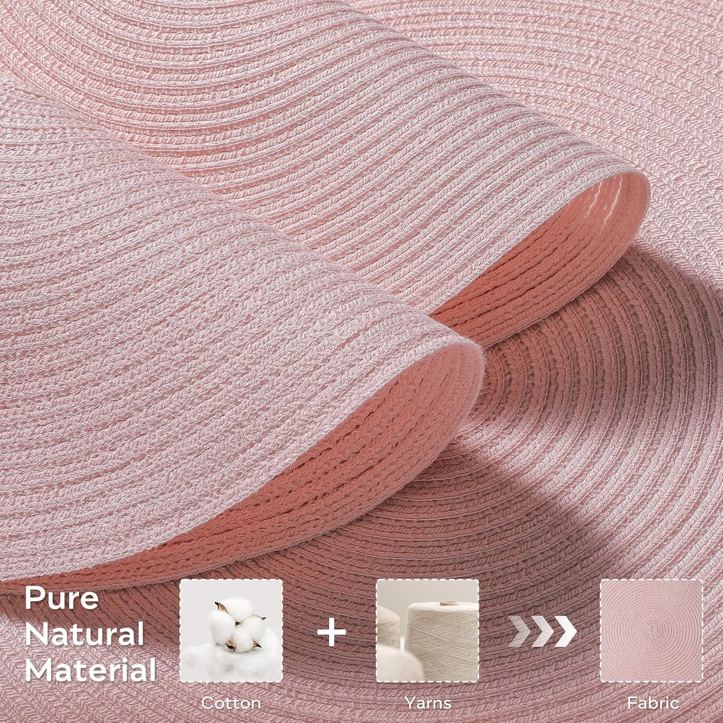 Leetaltree Round Placemats Heat and Slip Resistant Cotton Table Mats, Washable Bohemian Placemats for Dining Tables (Pink, Set of 8)