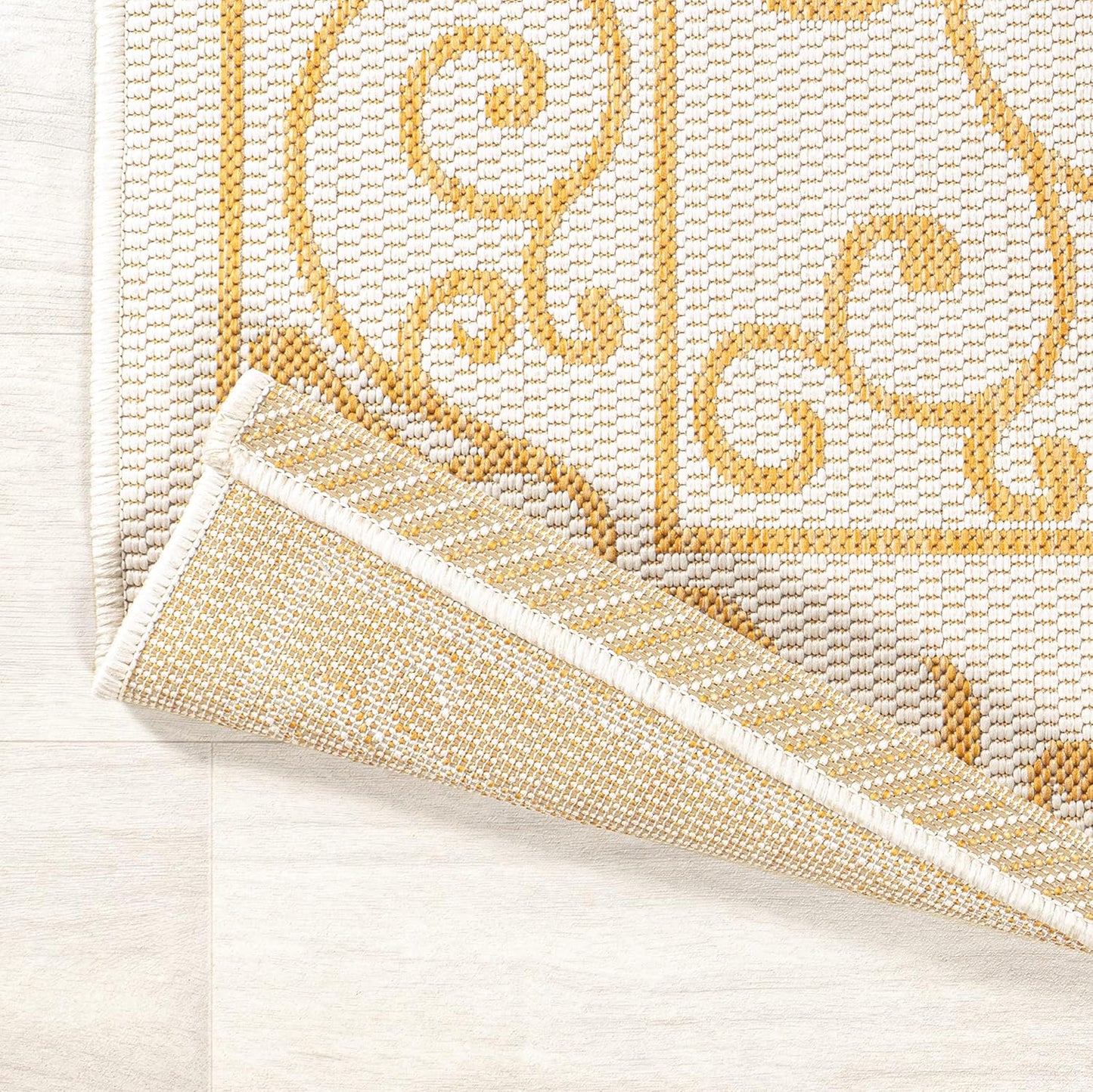 JONATHAN Y Vintage Filigree Indoor Outdoor Area Rug 8X10 Cream/Yellow, Charleston Textured Weave for Backyard, Patio, Porch, Easy-Cleaning, High Traffic, Pet-Friendly, Non-Shedding (SMB106M-8)