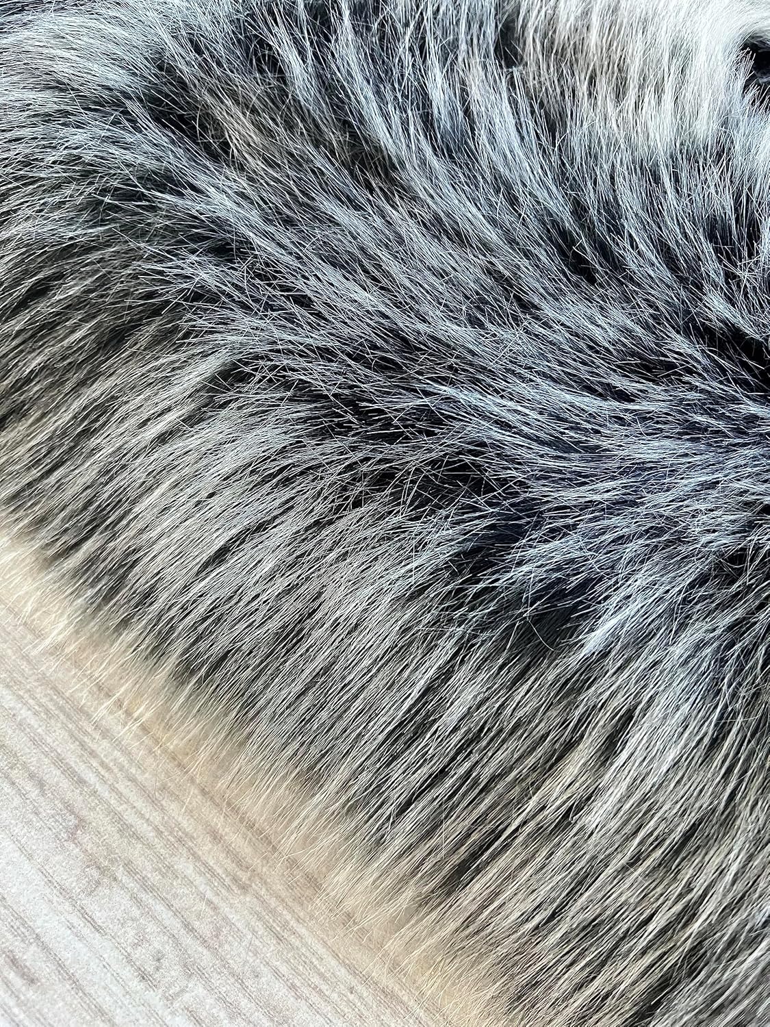 LAMBZY Faux Sheepskin Super Soft Hypoallergenic Free Shape Silky Shag Rug, Luxury Shaggy Silky Plush Carpet for Bedrooms Living Kids Room Sofa Rugs (Black with White Tips, Double 2'x6')