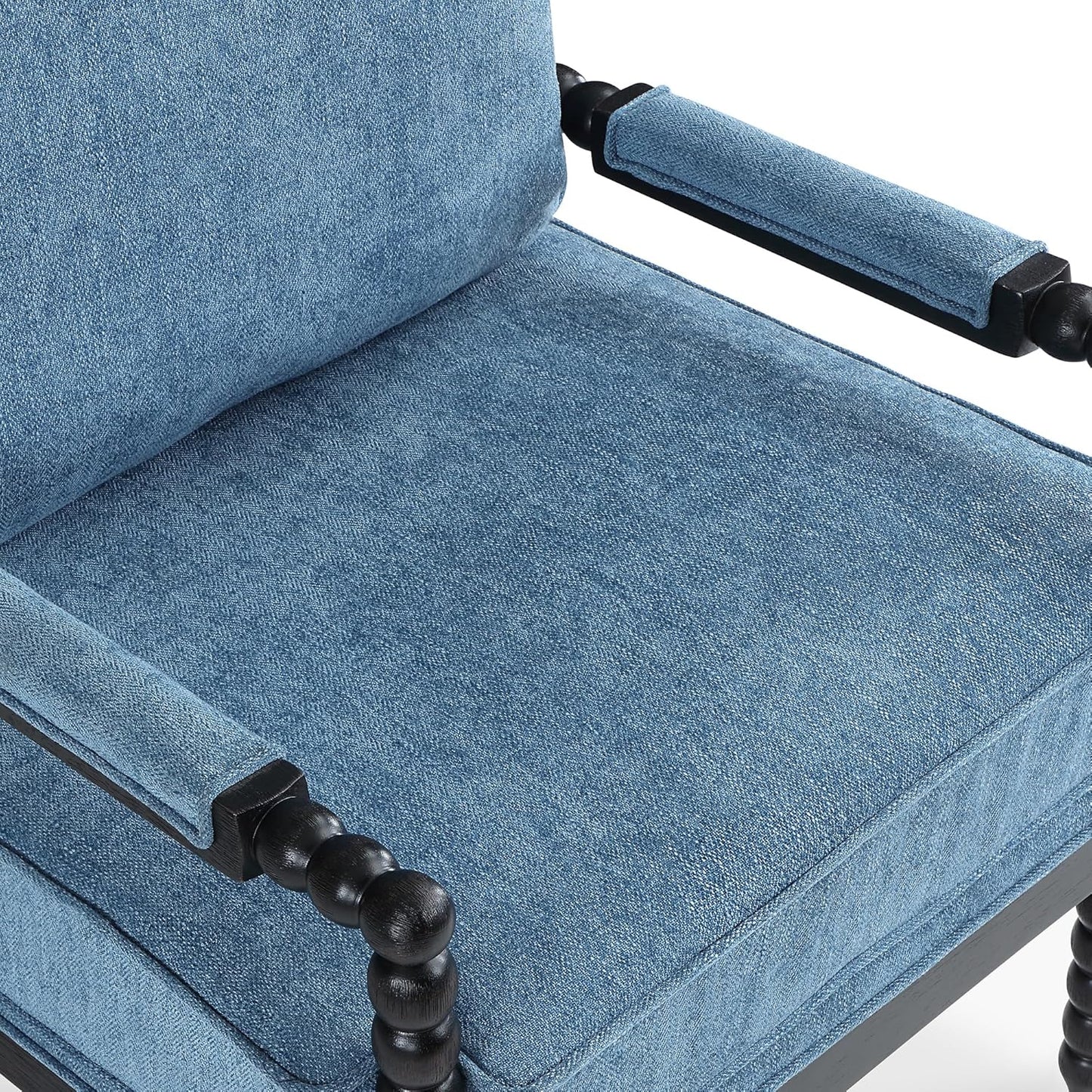 DUHOME Linen Fabric Spindle Accent Chairs Set of 2 with Wood Frame,Modern Accent Spool Chairs with Padded Spring Seat and Brushed Blue Base for Living Room Bedroom Farmhouse Home Office Belcony