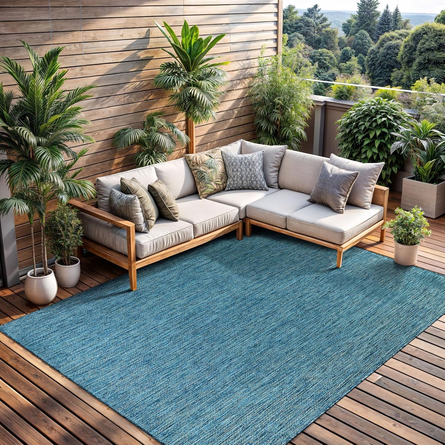 CAMILSON Outdoor Rug 6x9 Modern Area Rugs for Indoor and Outdoor Patios and Porches - Waterproof, Washable, Non-Shedding, Easy-to-Clean Outside Carpet (6 x 9, Solid - Aqua)