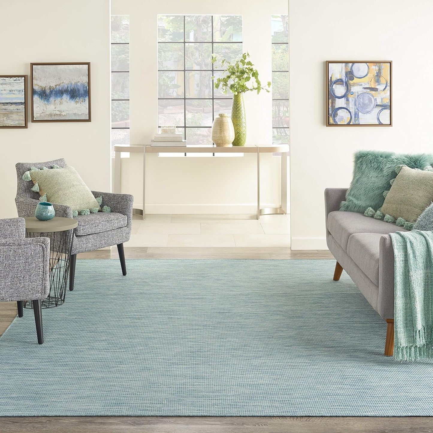 Nourison Home Positano Indoor/Outdoor Aqua 2'2" x 12' Area Rug, Easy Cleaning, Non Shedding, Bed Room, Living Room, Dining Room, Backyard, Deck, Patio (2x12)