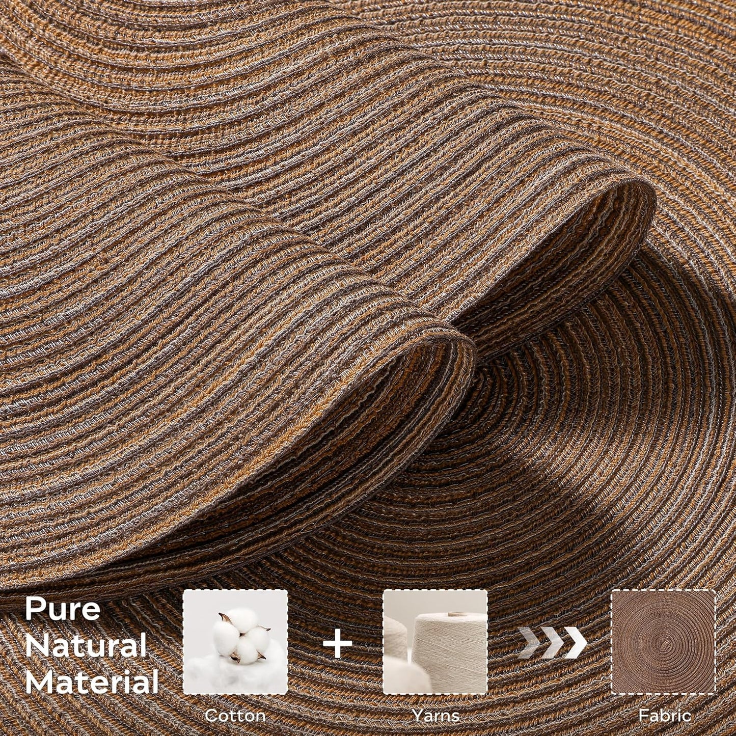 Leetaltree Round Placemats Heat and Slip Resistant Cotton Table Mats, Washable Bohemian Placemats for Dining Tables (Brown, Set of 12)