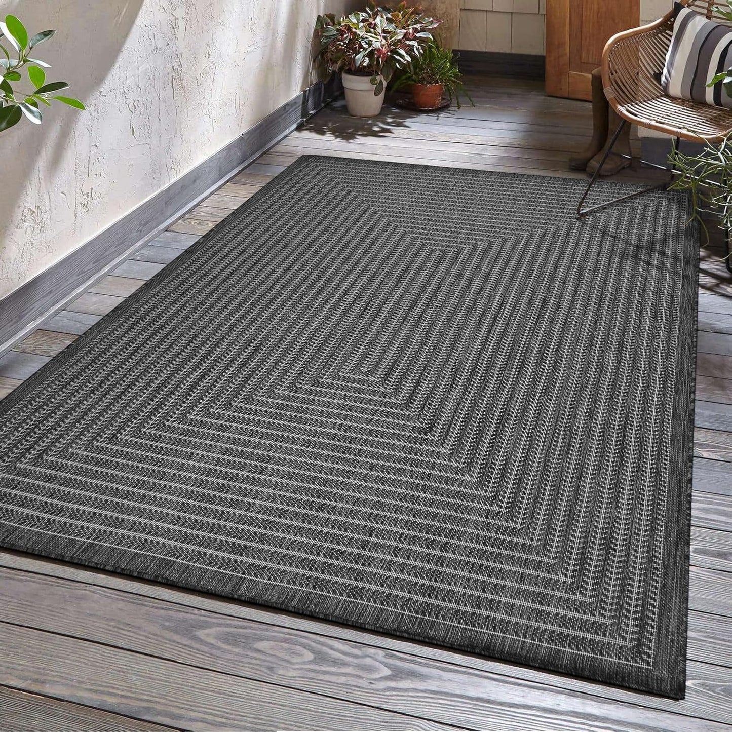 Adiva Rugs Outdoor Indoor Area Rug, Weather Resistant, Easy to Clean, Stain Resistant Floor Mat for Dining Room, Backyard, Deck, Patio (Pebble Weiss, 10' x 14')