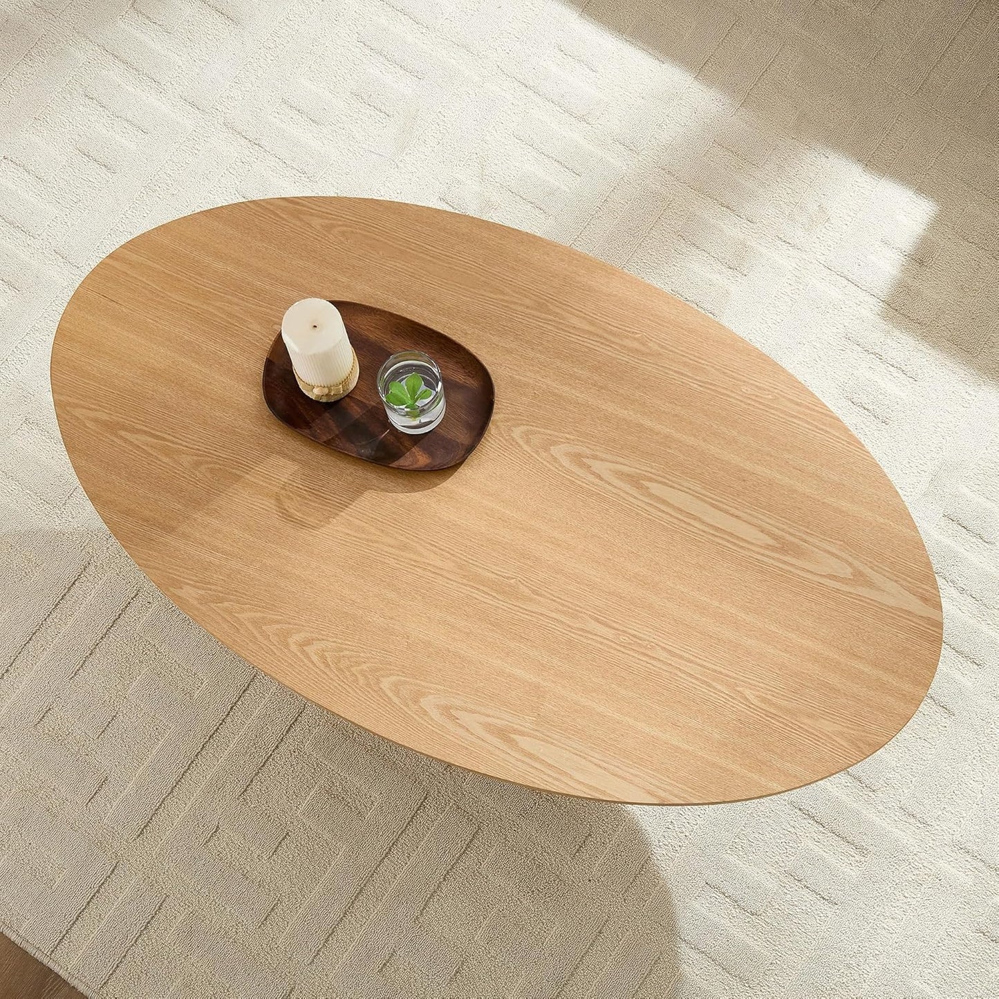 Modern Oval Coffee Table with Wood Pedestal,47.24" Farmhouse Center Table for Living Room, Ellipse Coffee Tables Tea Table for Bedroom, Apartment-Natural