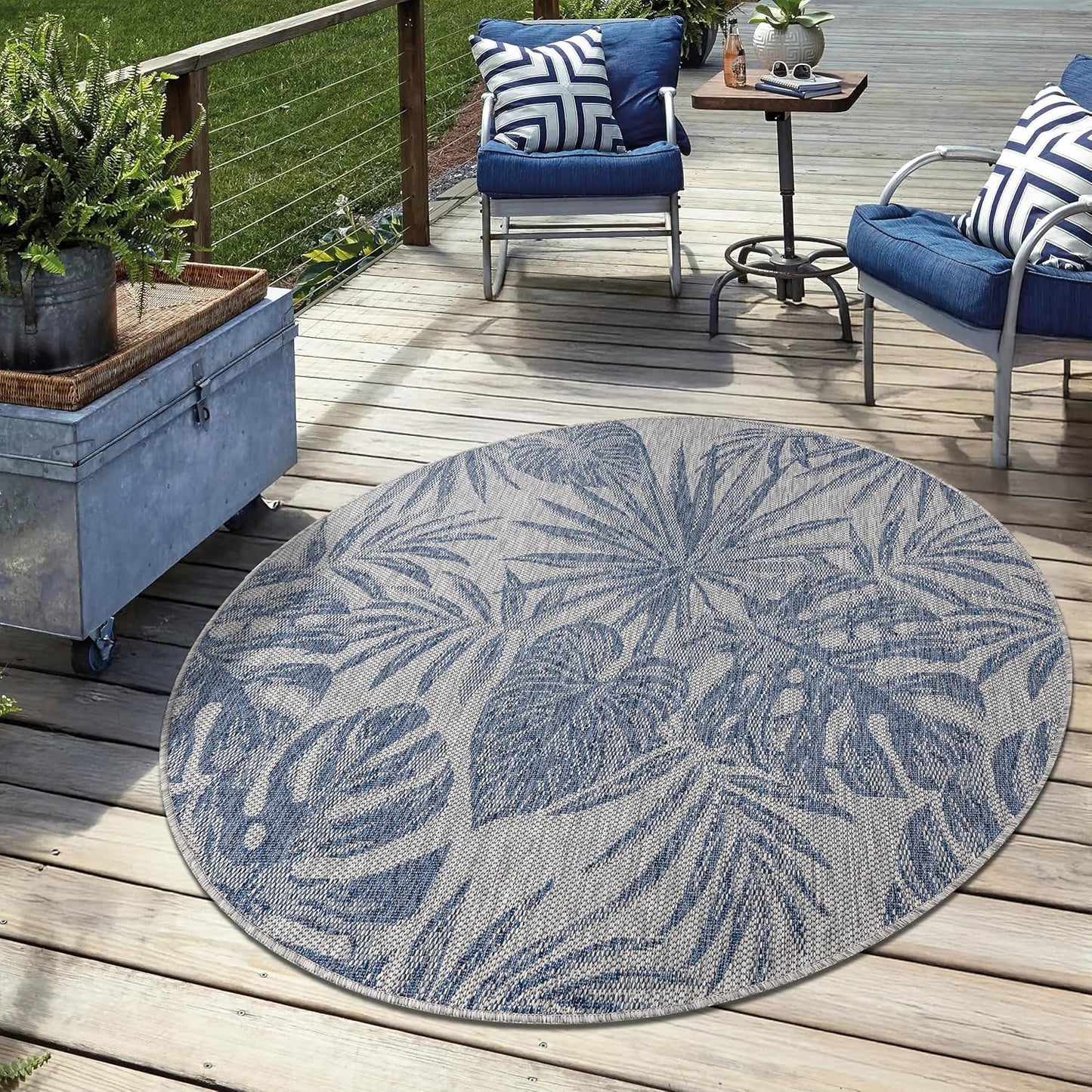 Keen Home Design Terrace Outdoor Round Rug - 5ft Round Washable Indoor/Outdoor Rug for Patio, Kitchen, Balcony, Beach, Garden, Deck and Porch, Size: 5'3" Round
