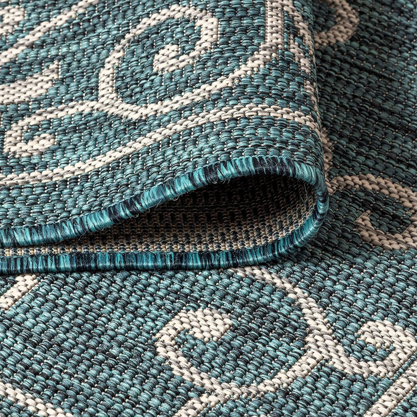 JONATHAN Y Vintage Filigree Indoor Outdoor Area Rug 3X5 Teal/Gray, Charleston Textured Weave for Backyard, Patio, Porch, Easy-Cleaning, High Traffic, Pet-Friendly, Non-Shedding (SMB106F-3)