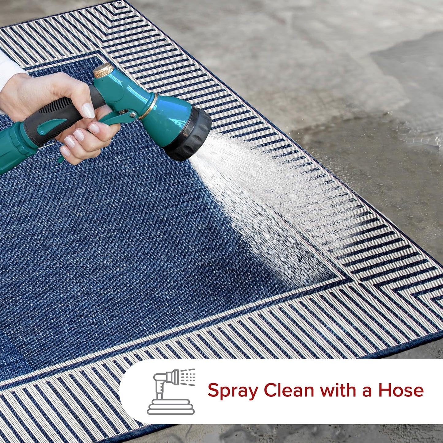 nuLOOM 3'6" x 5' Outdoor Area Rug, Casual Design With Striped Border, Stain Resistant, Highly Durable, For Patio, Balcony, Bedroom, Living Room, Dining Room, Bathroom, Navy