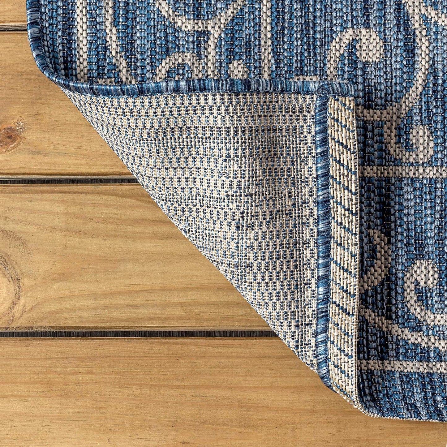 JONATHAN Y Vintage Filigree Indoor Outdoor Round Area Rug 9 Ft Navy/Gray, Charleston Textured Weave for Backyard, Patio, Porch, Easy-Cleaning, High Traffic, Pet-Friendly, Non-Shedding (SMB106D-9R)