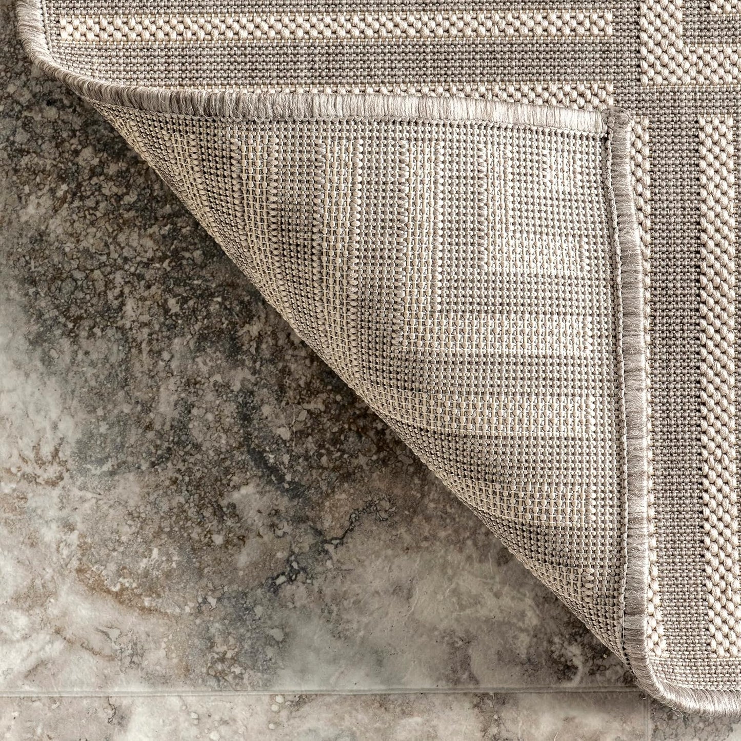 nuLOOM 5' x 8' Outdoor Area Rug, Casual Design With Striped Border, Stain Resistant, Highly Durable, For Patio, Balcony, Bedroom, Living Room, Dining Room, Bathroom, Light Grey