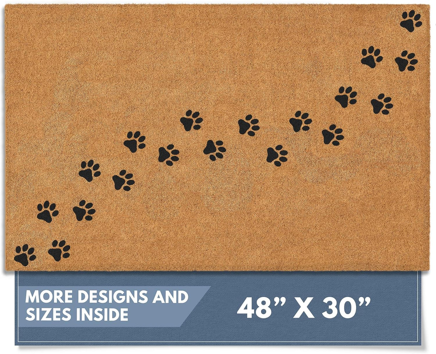 Barnyard Designs Natural Coco Coir Heavy Duty Backing Doormat - Large Cute Non-Slip Front Door Welcome Mat for Outside Entrance or Porch Entry, Brown (30x48, Paws)